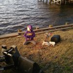 Little guy was a big help on the seawall cap board repair