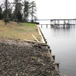 Here you can see the solid cap board on the seawall and the one that was damaged by the waves.