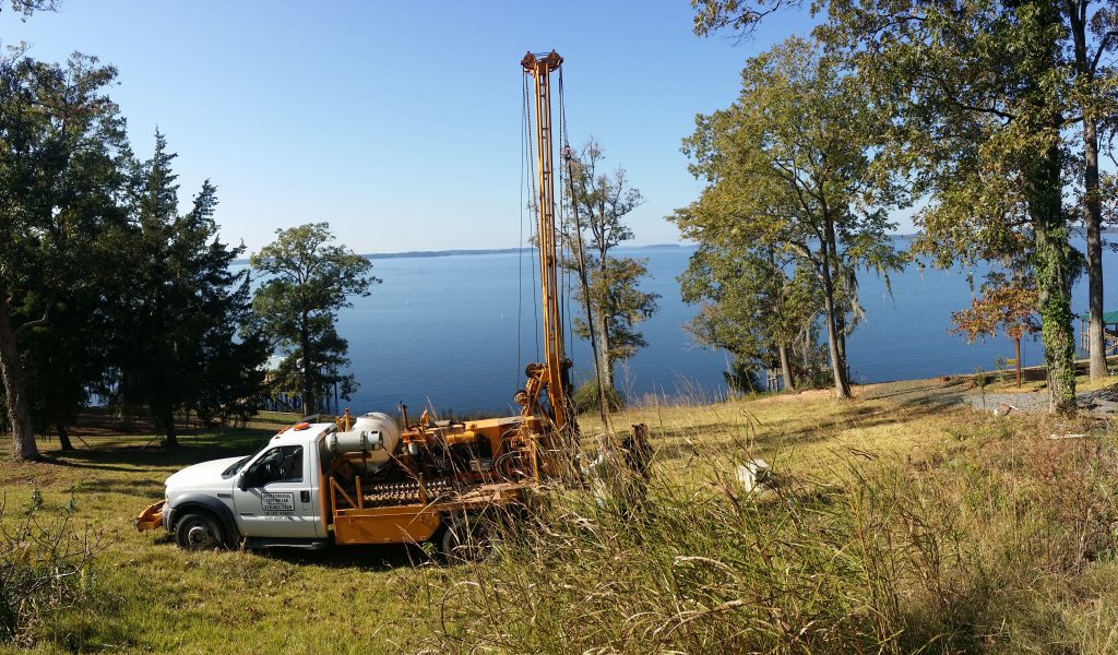 Soil boring truck taking soil samples from 0 to 35 feet deep.
