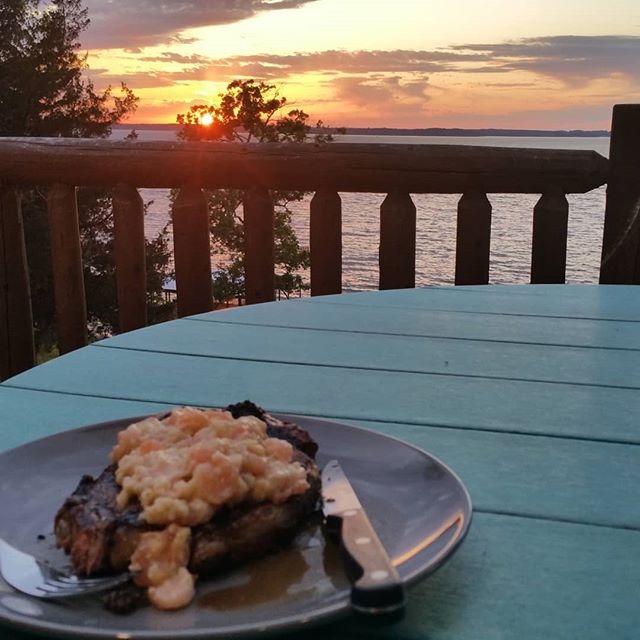 Sunset at Toledo Bend cabin and a shrimp etoufee topped ribeye steak

#therapy #iwanttolivehere #heaven #peaceonearth