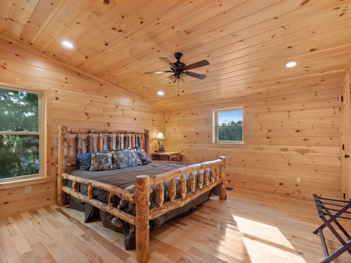 Master bedroom 2 has a king sized lodgepole bed. This bed is for lovers of firm beds.