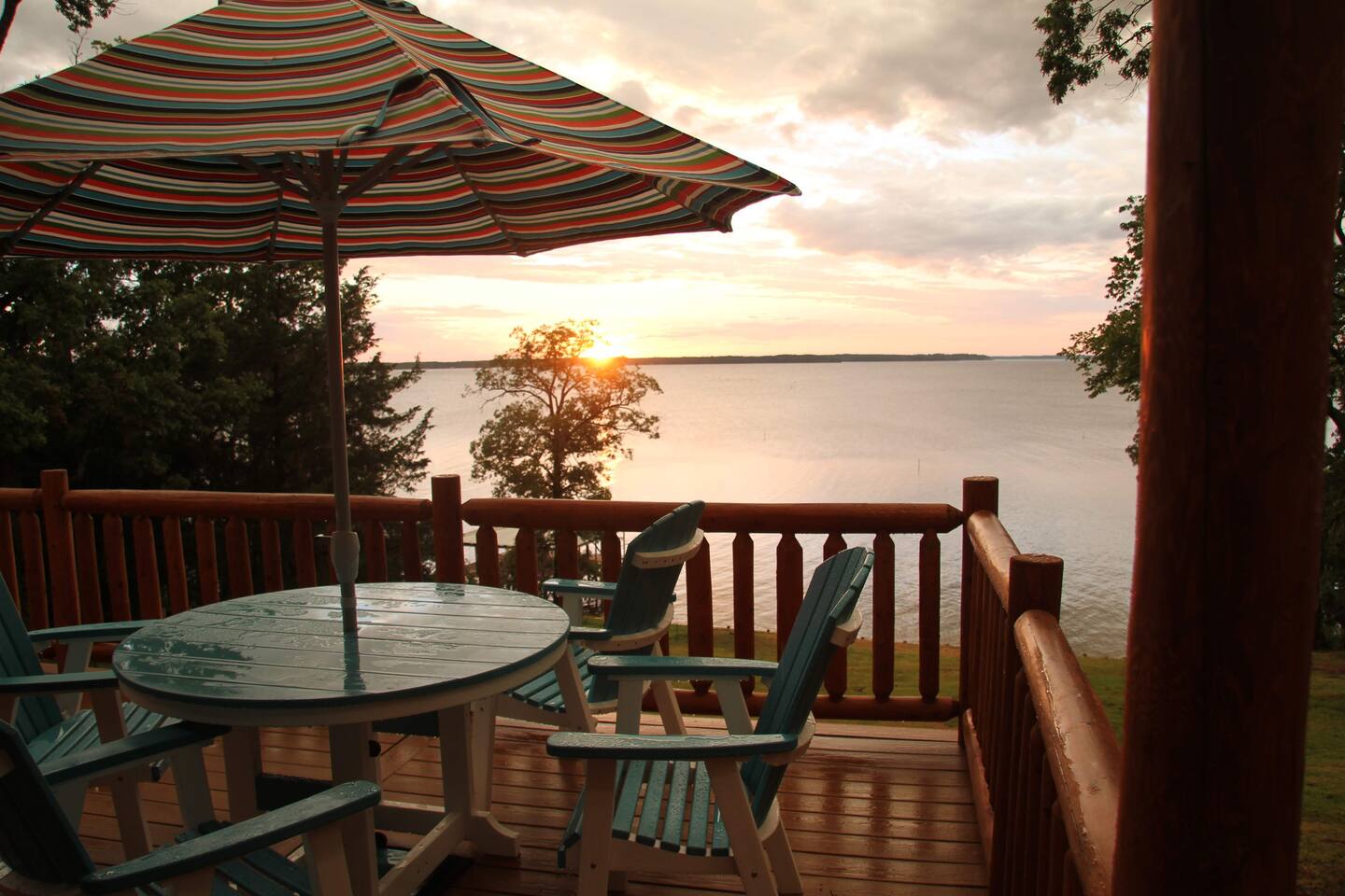 Sunset after an evening shower on the deck of the Toledo Bend Cabin.