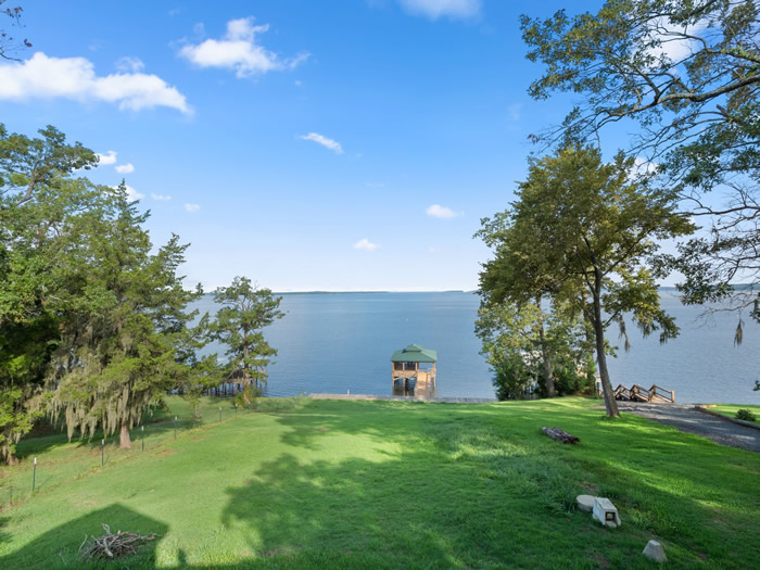 This is the view of the lake and boathouse from the deck.